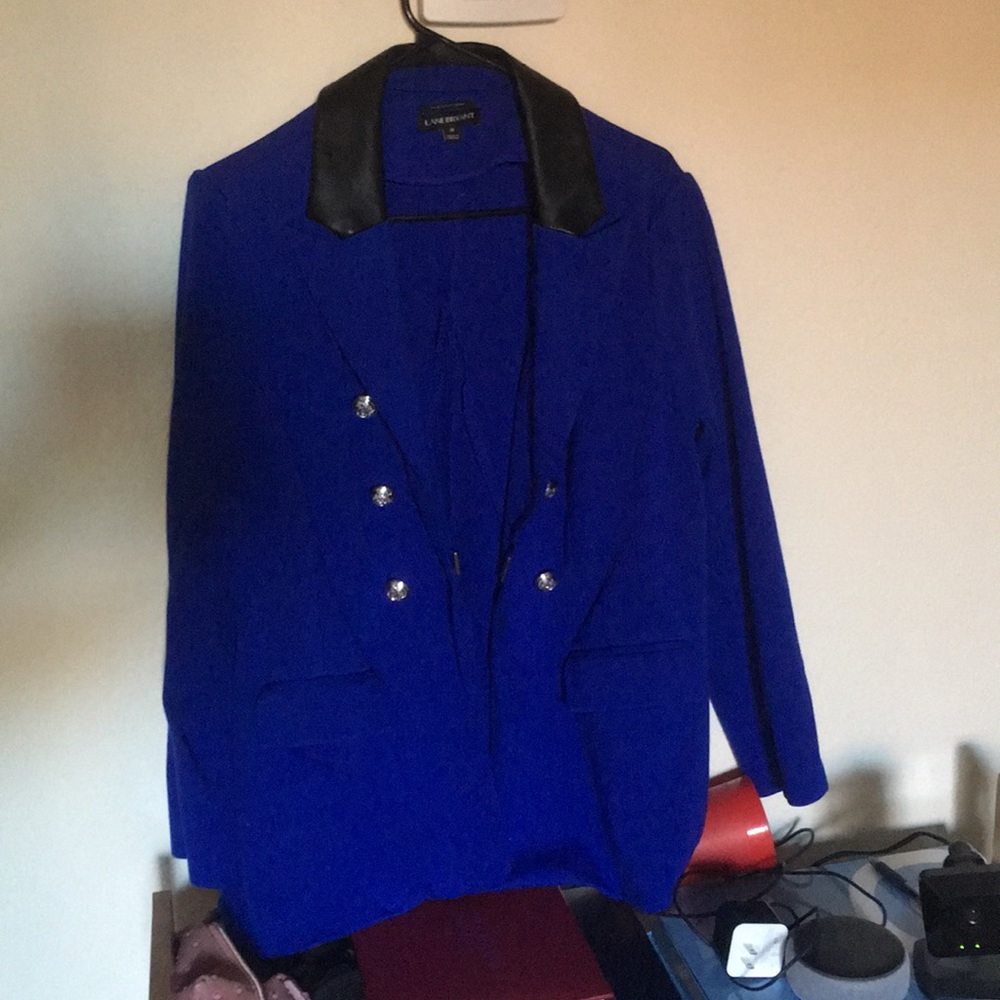 Lane Bryant Blue Blazer with Faux Leather collar